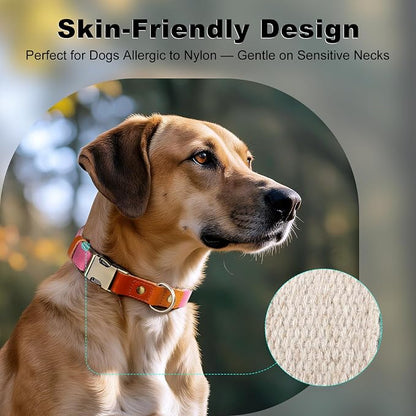 Plutus Pet Genuine Leather & Hemp Dog Collar – Adjustable Heavy Duty Pet Collar with Quick Release Metal Buckle, Soft & Stylish for Puppy and Small, Medium, Large Dogs (Pink, XS)