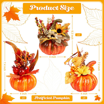 Leinuosen 12 Pcs Fake Pumpkin Centerpiece for Table 6 Inch Pumpkins with Maple Sunflower Berry Decorative Pumpkins Artificial Foam Pumpkin for Fall Harvest Halloween Thanksgiving Table Decoration