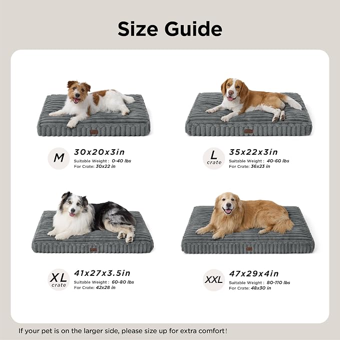 Bedsure ComfyFleece™ Dog Bed Large Sized Dog Crate Pillow 35x22 Sandy Beige | Aesthetic Crate Bed for Balanced Support Cute Chopped Foam Pad with Removable Washable Cover Non-Slip Waterproof Cozy Pet Mat