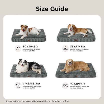 Bedsure ComfyFleece™ Dog Bed Large Sized Dog Crate Pillow 35x22 Sandy Beige | Aesthetic Crate Bed for Balanced Support Cute Chopped Foam Pad with Removable Washable Cover Non-Slip Waterproof Cozy Pet Mat