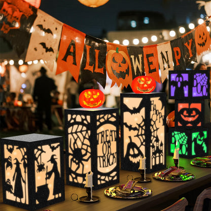 OuMuaMua 6 Pcs Halloween Table Decorations Indoor Halloween Table Centerpieces Boxes, Light up Paper Pumpkin Lanterns with Witch Spider Ghost Patterns for Spooky Party Supplies Home Decor
