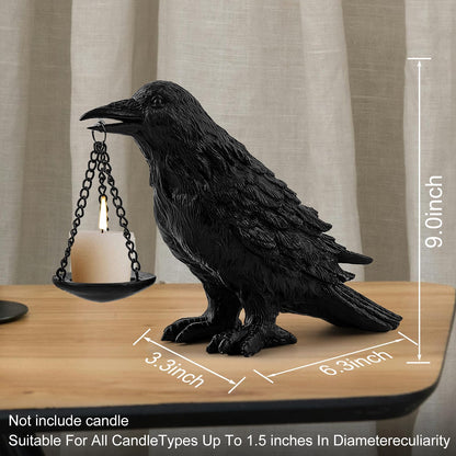 Gothic Crow Lamp with Tealight Candle Holder Resin Raven Decor Statue Gothic Home Decor for Bedroom Unique Goth Gifts Black
