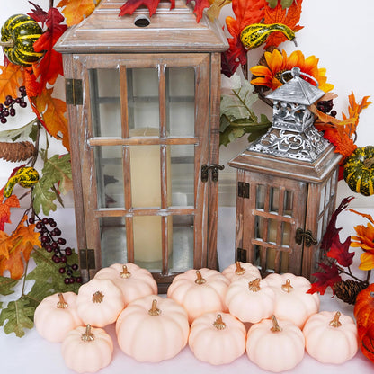 Winlyn 12 Pcs Assorted Small Light Pink Artificial Pumpkins Decorative Pumpkins Harvest Foam Pumpkins Pink Fall Decor for Baby Shower Autumn Wedding Thanksgiving Tiered Tray Wreath Table Centerpiece
