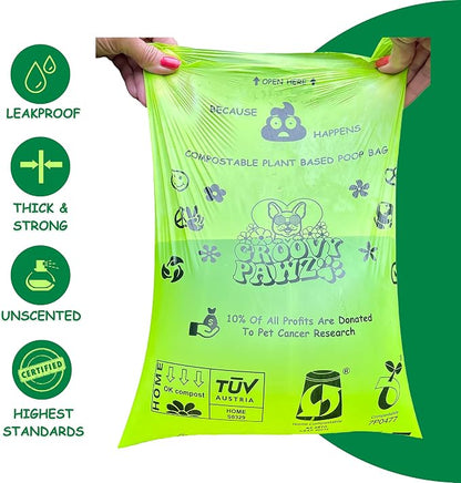 Certified Compostable Dog Poop Bags, 120 Count, Plant Based, Eco Friendly, Extra Strong, Leakproof, No Odor, Pet Supplies