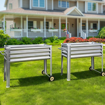 Land Guard 2 Pack Galvanized Raised Garden Bed with Legs & Wheels, 36×12×32in Metal Elevated Raised Planter Box for Backyard, Patio, Balcony, 300lb Capacity, Silver