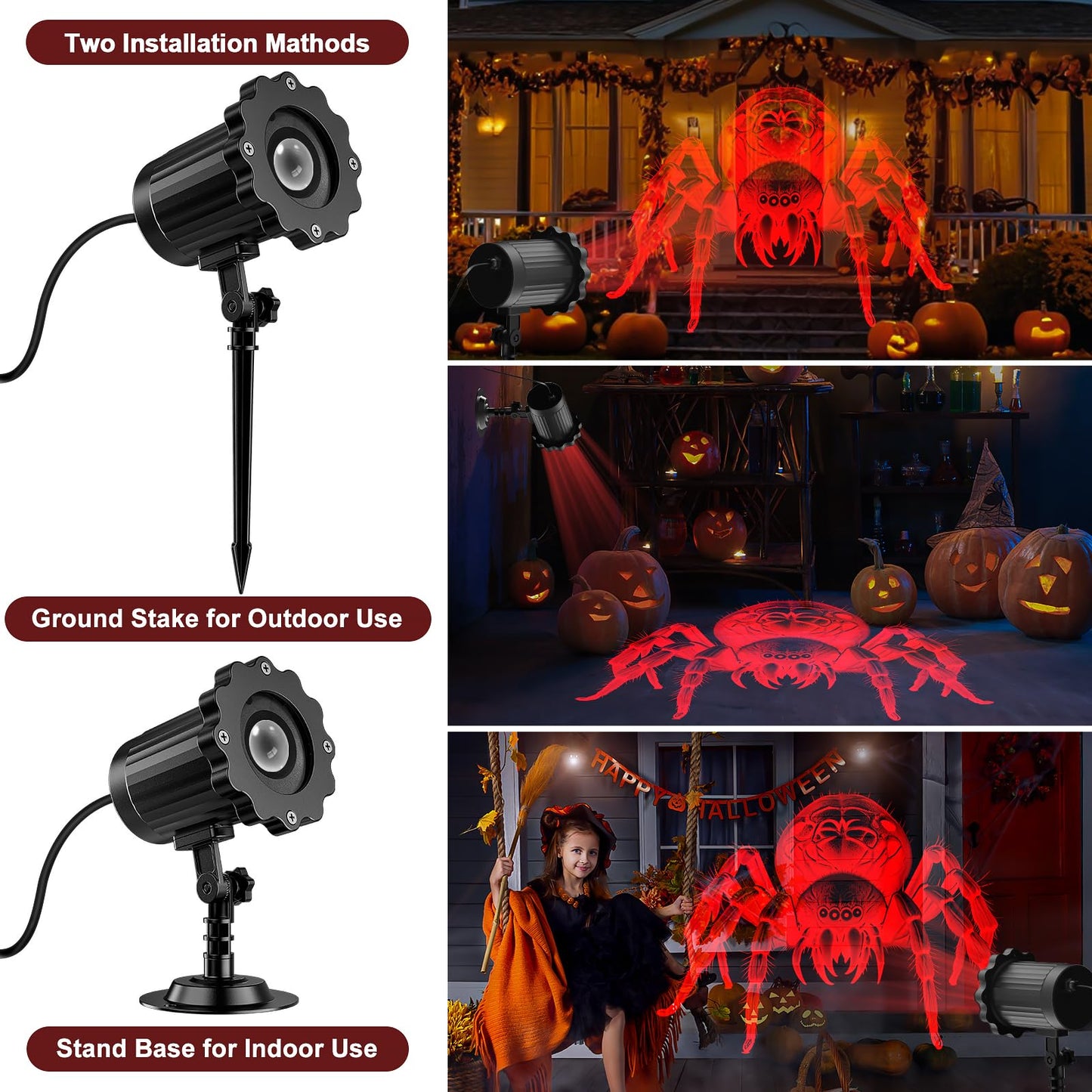 Halloween Projector Lights Outdoor Indoor - 3D Dynamic Halloween Decorations, Waterproof Holiday Light for Window, Wall,Cemetery, Holiday Decor-Spider