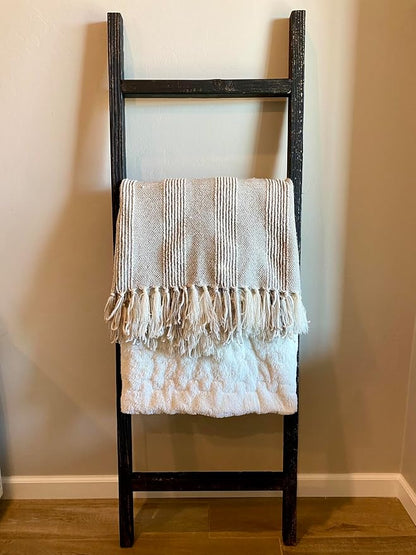 BARNWOODUSA Rustic Farmhouse Decorative Ladder - Our 5 ft Ladder can be Mounted Horizontally or Vertically and is Crafted from Upcycled Wood No Assembly Required Smoky Black