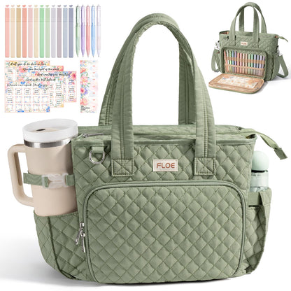 Large Bible Bag for Women Bible Cover Case, Quilted Puffer Bible Tote Bag Church Bag w/Shoulder Strap, Bible Study Supplies Journaling Kit Accessories Pen Tabs, Christmas Christian Gifts for Women Mom