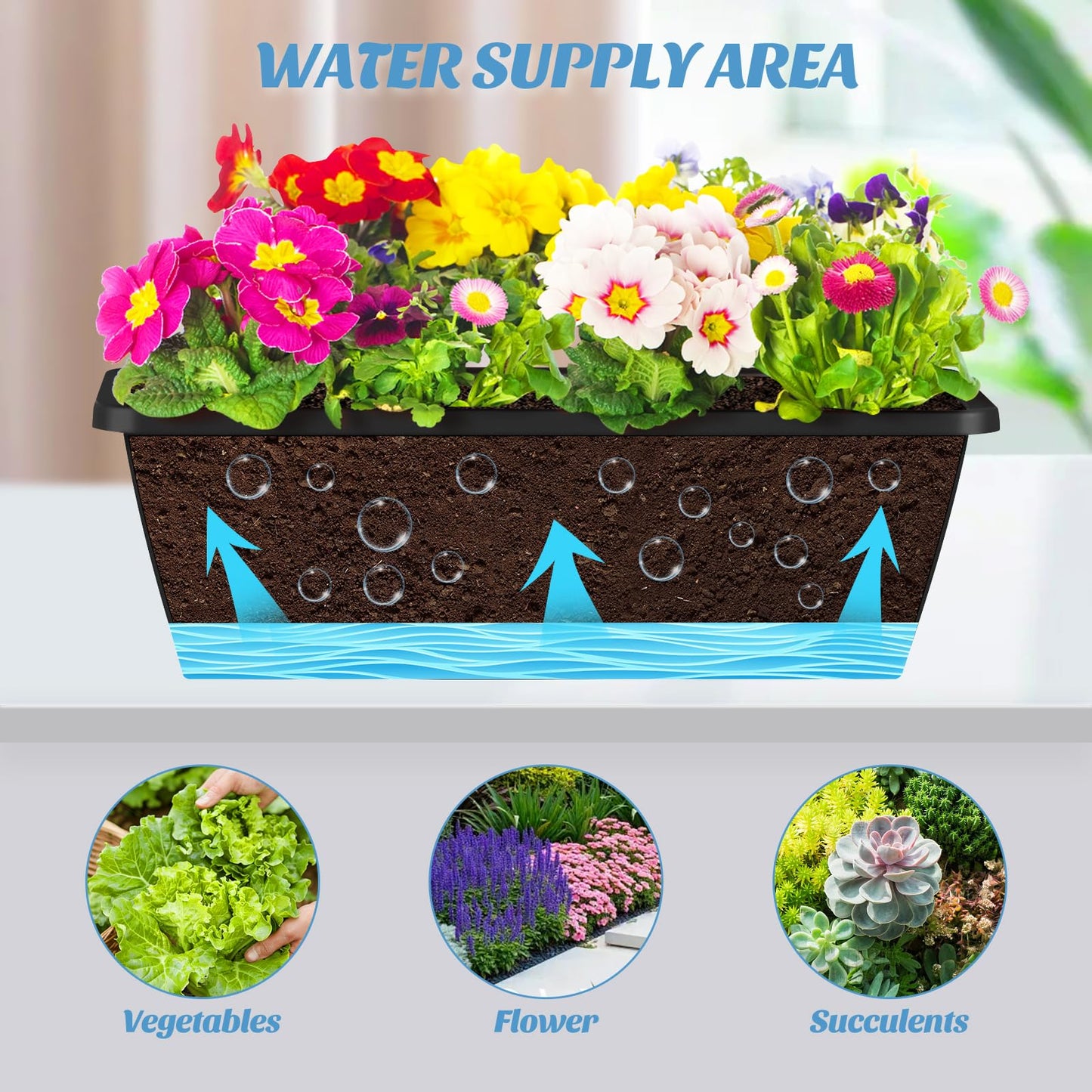 CADUKE Railing Planter Boxes 2 Pack 17 Inch Window Boxes Black Rectangle Railing Flower Box with Adjustable Bracket Window Deck Hanging Planters Boxes for Outdoor Patio