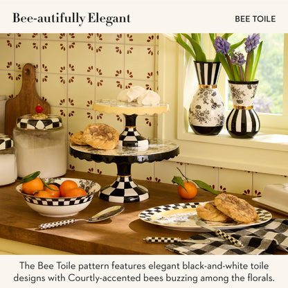 MACKENZIE-CHILDS Porcelain Salt and Pepper Shaker Set, Ceramic Salt and Pepper Holders, Bee Toile