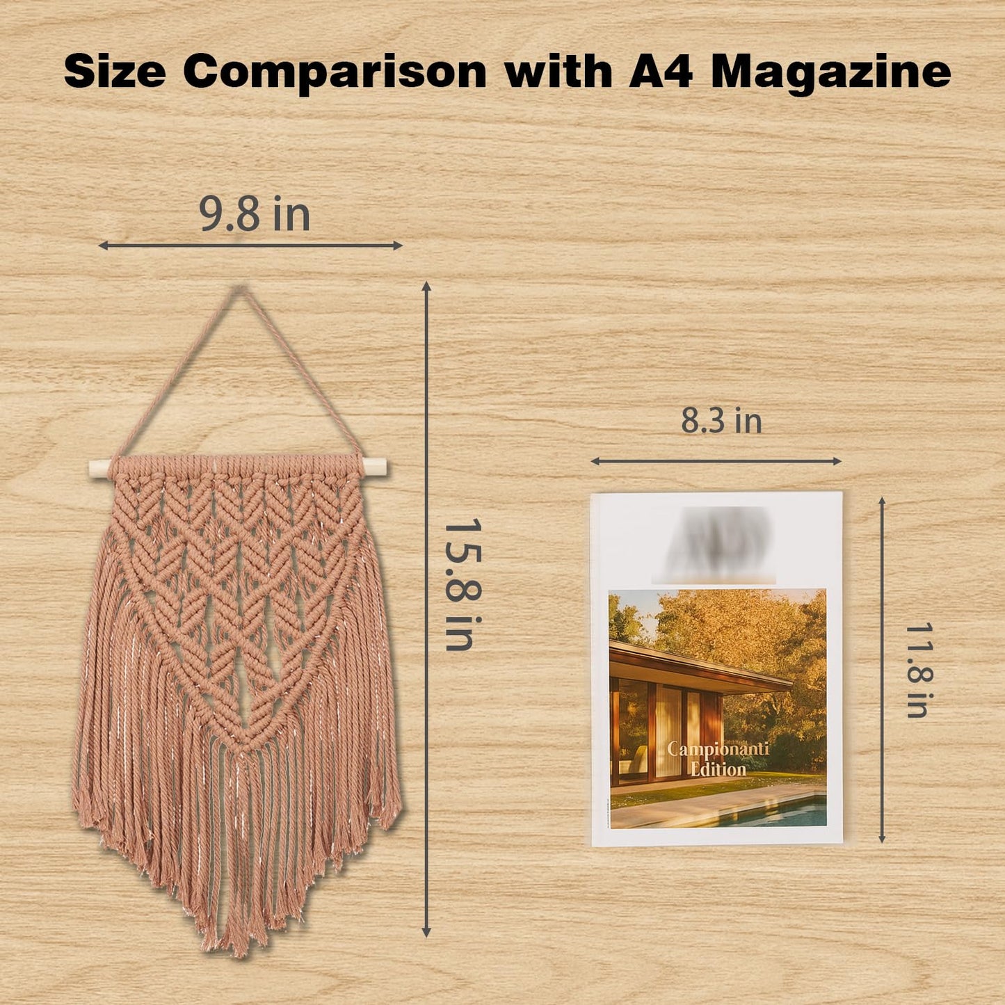 Small Macrame Wall Hanging Decor Boho Tapestry for Bedroom Living Room Dorm Nursery and Office, Cute Aesthetic Wall Art for Small Spaces for Teen Girls and Home Decor (Toffee Brown, 16*10 Inch)