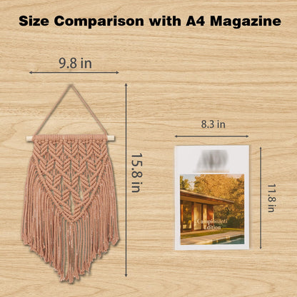 Small Macrame Wall Hanging Decor Boho Tapestry for Bedroom Living Room Dorm Nursery and Office, Cute Aesthetic Wall Art for Small Spaces for Teen Girls and Home Decor (Toffee Brown, 16*10 Inch)
