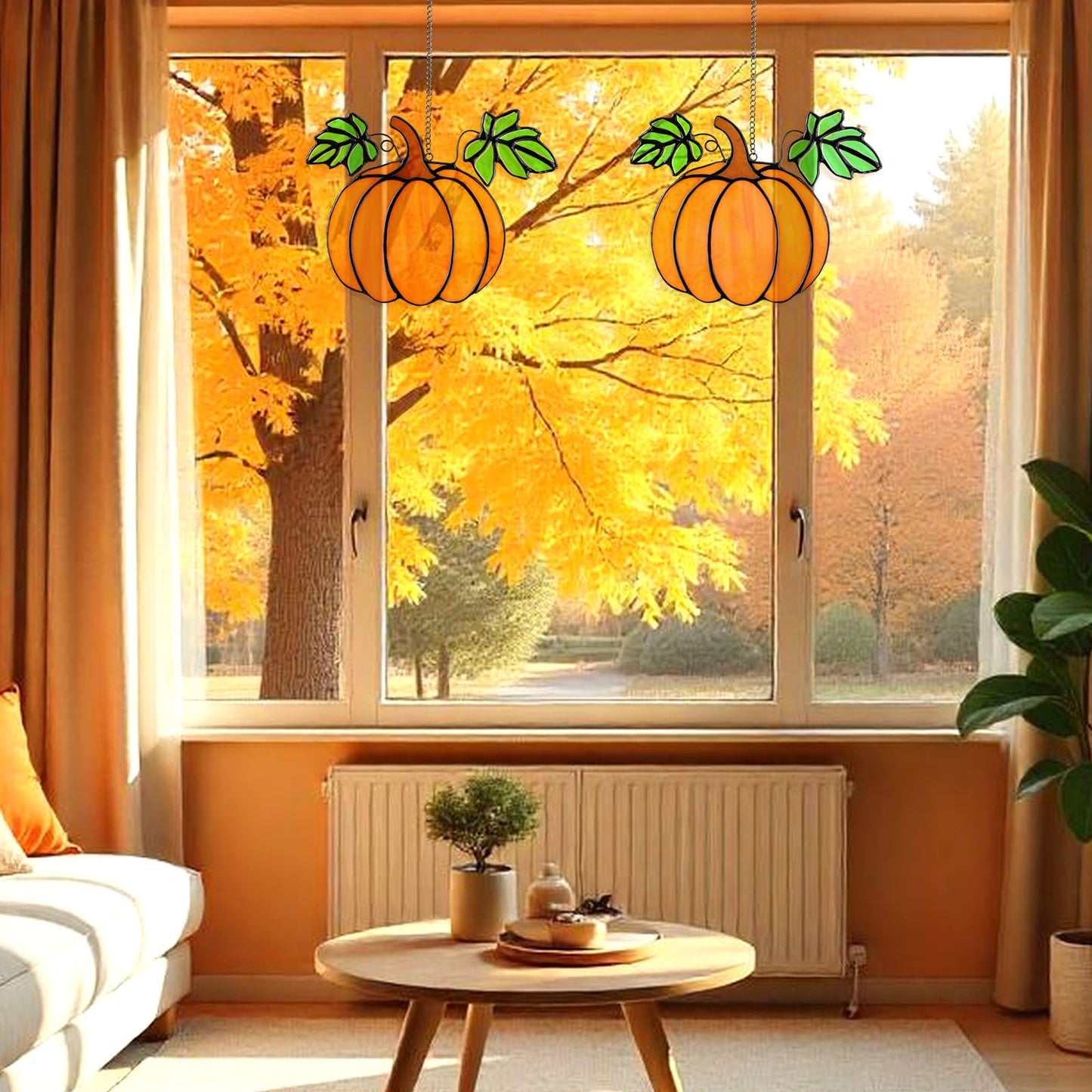Yalikop 2 Pcs Thanksgiving Fall Pumpkin Suncatcher Decoration Halloween Pumpkin Stained Glass Window Hangings Sun Catcher for Office Party Home Decor Gifts Window Home Garden Fall Crafts Harvest Decor