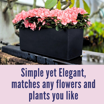 LaLaGreen Deck Railing Planter Boxes (14 Inch, 4 Pack) Self-Watering Window Box Planters with Brackets, Rectangular Hanging Flower Pots for Balcony Fence, Herb Garden Outdoor Black Plastic Planters