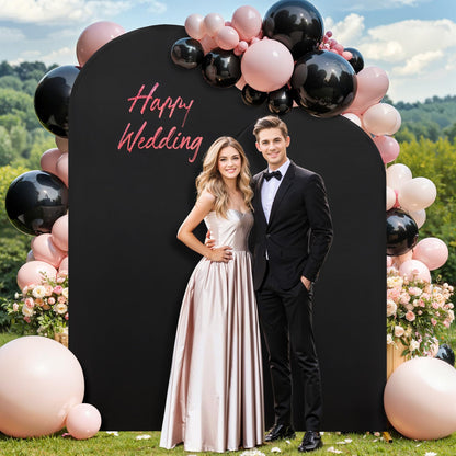 Set of 2 Black Halloween Arch Covers (7.2ft & 6ft) Spandex Stretchy Fitted Arch Backdrop Covers Wrinkle-Free Round Top Chiara Arch Stand Cover for Halloween Wedding Birthday Party Banquet Background