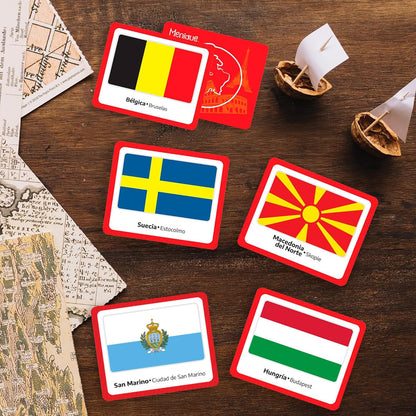 Menique Flags of Europe Memory Matching Game – 100 Cards (50 Pairs) with Flag, Country & Capital – Educational Geography Game for Kids and Adults