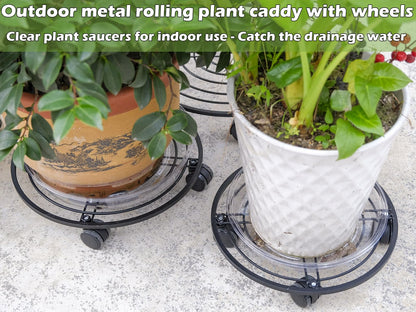5 Packs 13.5" Metal Plant Caddy with Wheels Large Rolling Plant Stands Indoor Wheeled Plant Dolly Heavy-duty Planter Mover Roller Base Outdoor GardenTrolley Cart Water-proof, Plant Saucers on Wheels