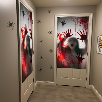 2PCS Halloween Giant Spooky Scary Window Posters - Creepy Party Decoration Haunted House Door Cover Creepy School Dormitory Window Cover 60" x 60"