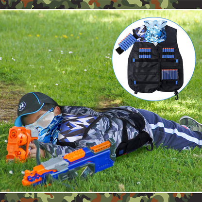 Sosation 12 Sets Tactical Vest Compatible with Nerf Party Favor Accessories, Face Mask Wrist Ammo Holder Toy Gift Supplies (Orange and Blue)