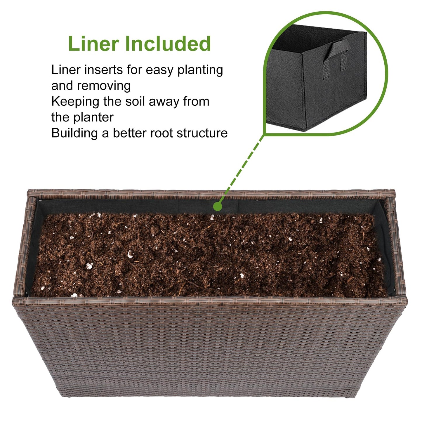 LEWIS&WAYNE Tall Planters for Outdoor Plants Handmade Wicker Large Rectangular Block Planter Box with Removable Liners Modern Planter for Indoor Outdoor Patio Deck - Brown
