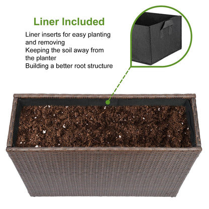 LEWIS&WAYNE Tall Planters for Outdoor Plants Handmade Wicker Large Rectangular Block Planter Box with Removable Liners Modern Planter for Indoor Outdoor Patio Deck - Brown
