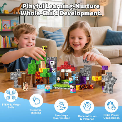 Gryxpox 150pcs Magnetic Blocks, Magnetic Building Blocks, Magnet Tiles with Adventure World Blocks, Magnetic Blocks for Kids Ages 4-8, STEM Sensory Toys for Ages 3+ Toddlers Girl Boys Birthday Gifts