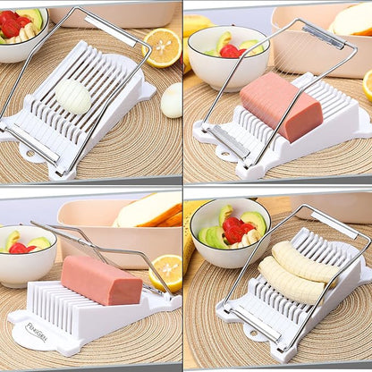 FENGCHEN Spam Slicer, Easy Luncheon Meat Cutter with Stainless Wires, Multi-purpose Soft Food Cutter for Luncheon Meat, Fruit of Kitchen Home Use, Durable and Rust Resistant Food Prep Accessory,White