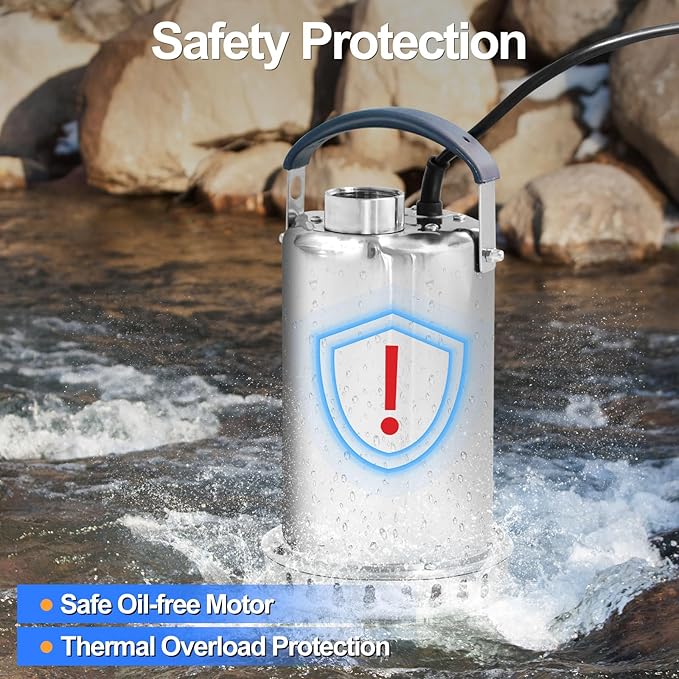 Sump Pump Submersible Water Pump 3/4HP 3500GPH Stainless Steel Portable Water Transfer Pump Electric for Pool Draining Hot Tub Basement Utility Pumps