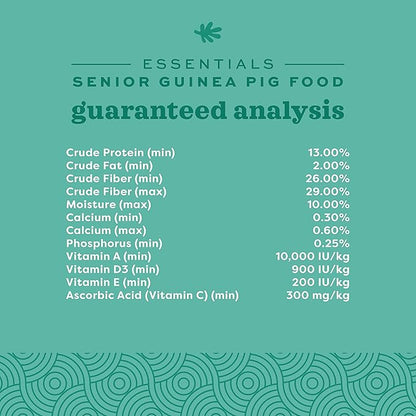 Oxbow Essentials Senior Guinea Pig Food, Made with Oxbow Alfalfa for Guinea Pig, Pet Food Pellets with Vitamin C, Small Animal Pet Products, Made in USA, High Fiber, 4 lb. Bag