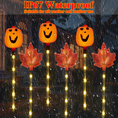 Xingpold 6 Pack Fall Decor Solar Maple Leaf Pumpkin Lights for Thanksgiving Decorations Outdoor,Waterproof Solar Thanksgiving Fall Leaves Pumpkin Garden Stake Lights for Outside Pathway Harvest Decor