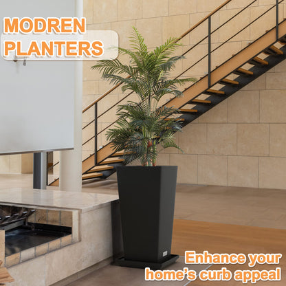Elevens Outdoor Planter Larger Flower Pots Indoor Taper Garden V-Shape Tall Planters 28 inches Garden Pots Planter with 2 Trays - Black（2 Packs）, 28"-2 Pack (A-GE01002)