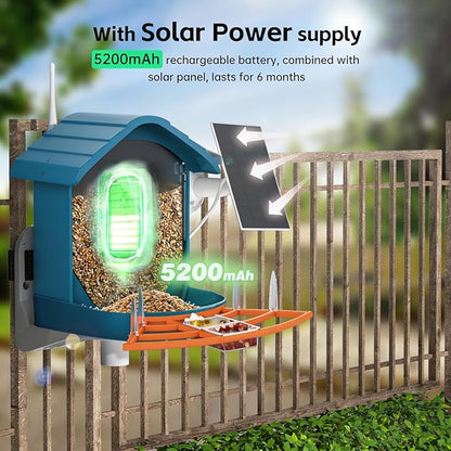 Bird Feeder with Camera, AI Bird Identification, Full HD Live Video, Solar Powered, 2.4Ghz WiFi, Instant Arrival Alerts - Best Gifts for Bird Lover