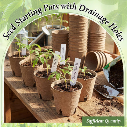 Ferrochef 240 Pcs 3.15 Inches Plant Seedling Starters Kit Peat Pots Round Plant Starter Pots with Drainage Holes Garden Germination Nursery Transplant Pot with 240 Labels and 2 Transplant Tool