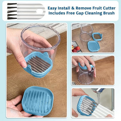 Strawberry Slicer Cup with Push Plate, Fruit Cutter Kitchen Gadget for Egg, Kiwi, Banana, Cucumber, Easy Fruit & Vegetable Slicer, Strawberry Cutter Tool for Quick Safe Cutting (Blue)