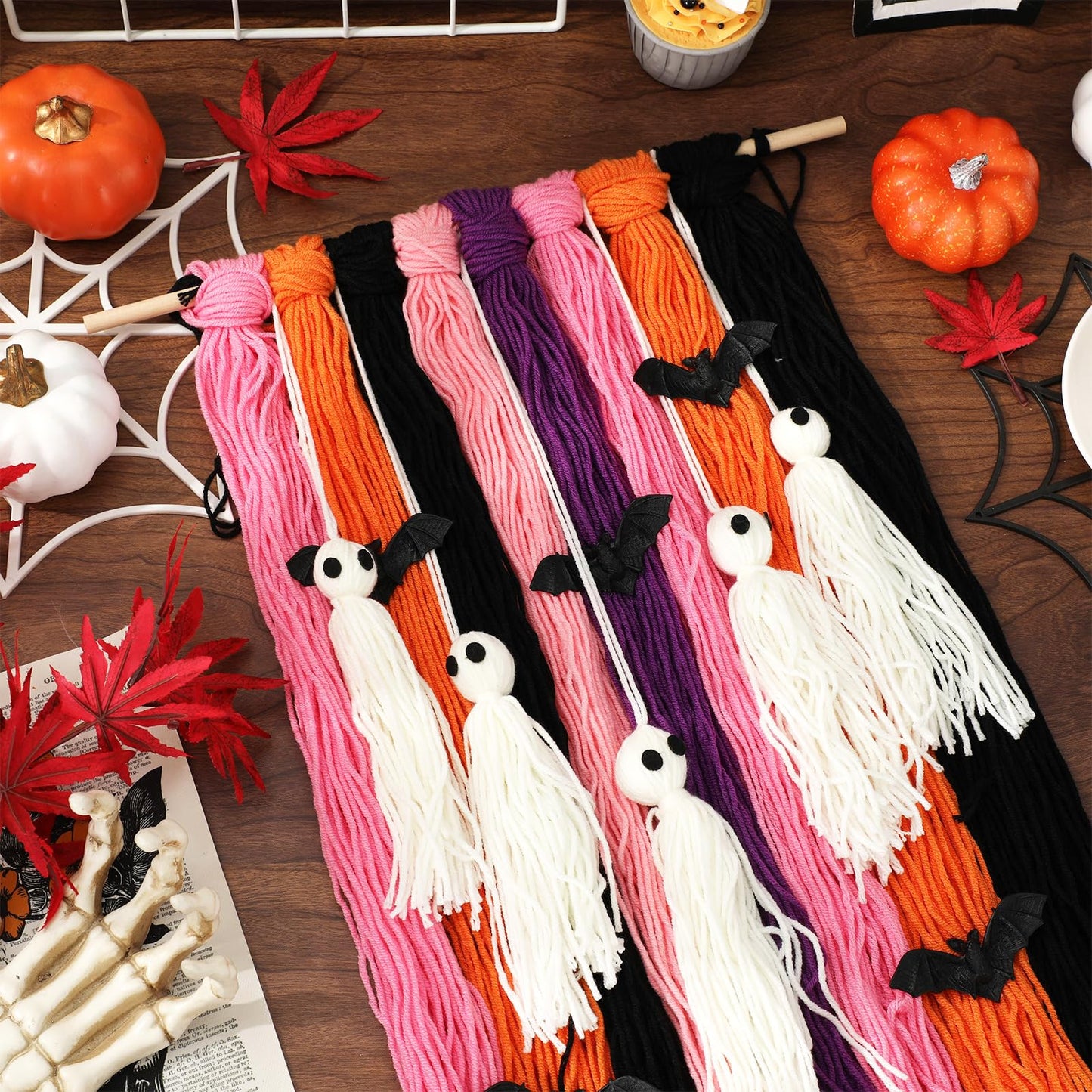 FYSUIMU Halloween Decorations Ghost Wall Hanging Cute Ghost Bat Woven Flag Banner for Wall Home Indoor Outdoor Party Supplies Spooky Season Decor