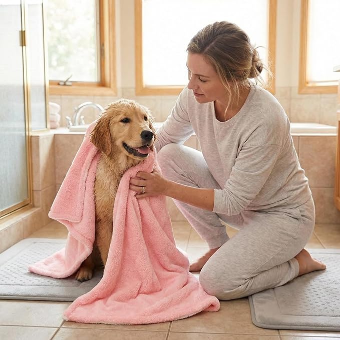 Dog Drying Towel, Soft Towels for Drying Dog Large, 2pcs Extra Thick Absorbent Microfiber Bath Towels for Dogs, Cats, Puppy, Pets (Pink)