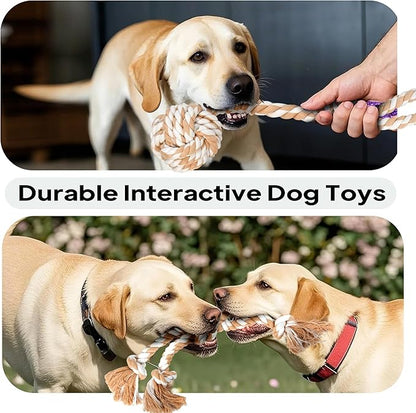 PetiFine Chew Toys for Dogs 4 Pack, Dog Rope Toy for Aggressive Chewers, Interactive Rope Ball Natural Cotton, Dog Tug of War Toy for Teeth Cleaning