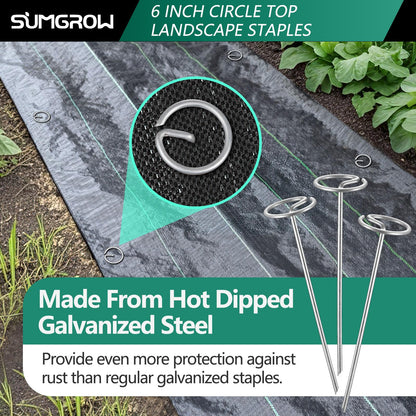 SUMGROW 120 Pack 6-inch, Landscape Staples, Fabric Pins, Weed Barrier Stakes, Circle Top Galvanized Steel Spikes for Securing Outdoor Tent, Ground Sheets, Fleece, Edging, Lawn Turf, Decorations