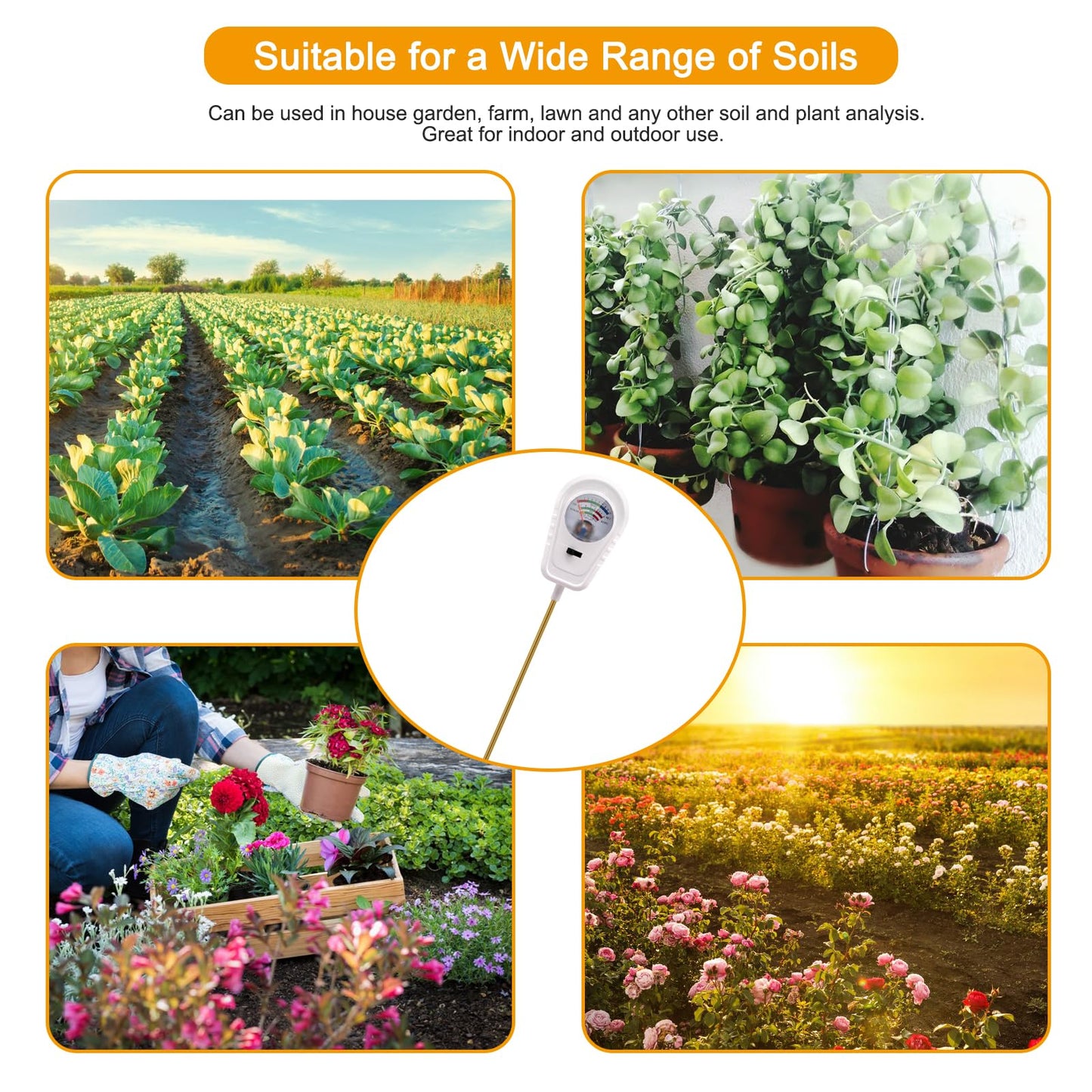 Aenncci Soil Test Kit 3-in-1, Soil Moisture Meter, Soil PH Meter, Fertility Soil Tester, Soil Tester for Garden, Lawn, Farm, Outdoor & Indoor Use (Snow Glow White)