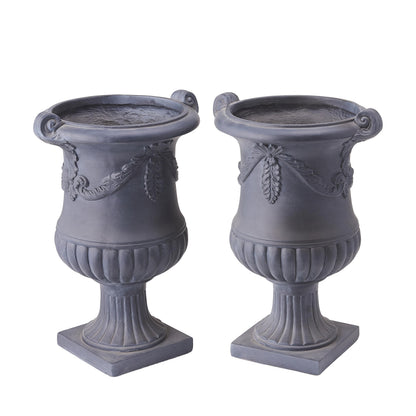 Christopher Knight Home Gary MGO Round Planters Set of 2, Outdoor Flower Pots with Floral Relief Carvings, Classical Garden Urn with Drainage Hole, Patio Urn Planters for Garden, No Assembly, Black