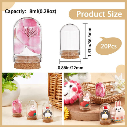 CRASPIRE 20 Sets Glass Cloche Dome Mini Display Bell Jar with Cork Base 1.43Inch Terrarium Bottles Container Stand Cover Case Clear Decorative Case for Small Figurine Flower Wedding Christmas Party