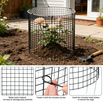 10 Sets 12"x 12" Garden Plant Protectors from Animals with Detachable Covers Metal Plant Cage Chicken Wire Cloche with Ground Stakes & Nylon Tie Wire Plant Cage to Keeping Bunny Animals Out Chicken