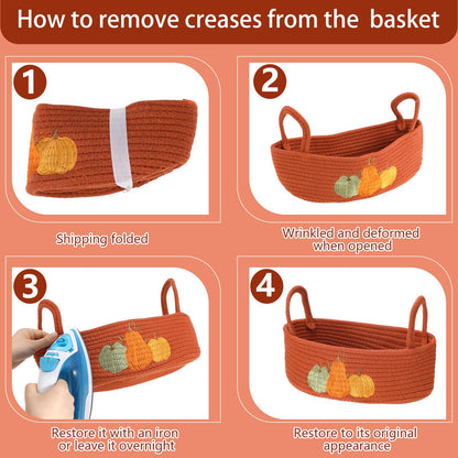 Vesici Pumpkin Toilet Paper Basket Boho Woven Cotton Rope Bathroom Countertop Organizer with Handle Orange Halloween Pumpkin Bathroom Storage Decor for Fall Halloween Bedroom Nursery, 13 x 6 x 4 Inch