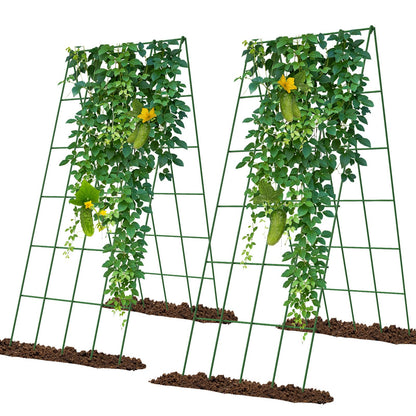 UrGROWA Cucumber Trellis 2 Pack, Foldable A-Frame Garden Trellis for Raised Bed Garden Grow Support with Plant Support Clips, Twist Ties, Plastic Ties, for Cucumber,Tomato, Climbing Plants and Flowers