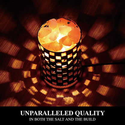 Himalayan Glow Projective Style Metal Basket Night Light with Pink Chunks, Bulb,(ETL Certified) Dimmer Switch,Calming & Relaxing Salt Lamp, Pink Salt Chunks