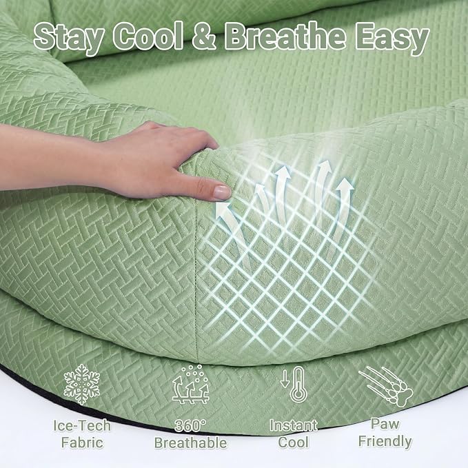 WROS Cooling Human Dog Bed for Summer, Breathable Washable Floor Lounger for People & Pets, 57'' x 35'' x 10'', Pale Green, Pet Bed for Hot Weather Relaxing