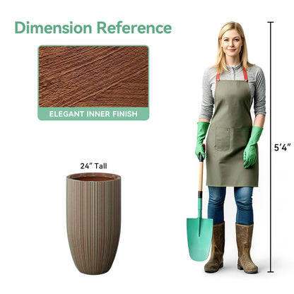 Humid Jade Tall Round Concrete Planter – 24 Inch Tall Mineral-Toned Surface Plant Pot with Drainage Hole and Plug, Ideal for Succulents, Flowers and Trees for Porch, Patio or Home, Verdigris Mist