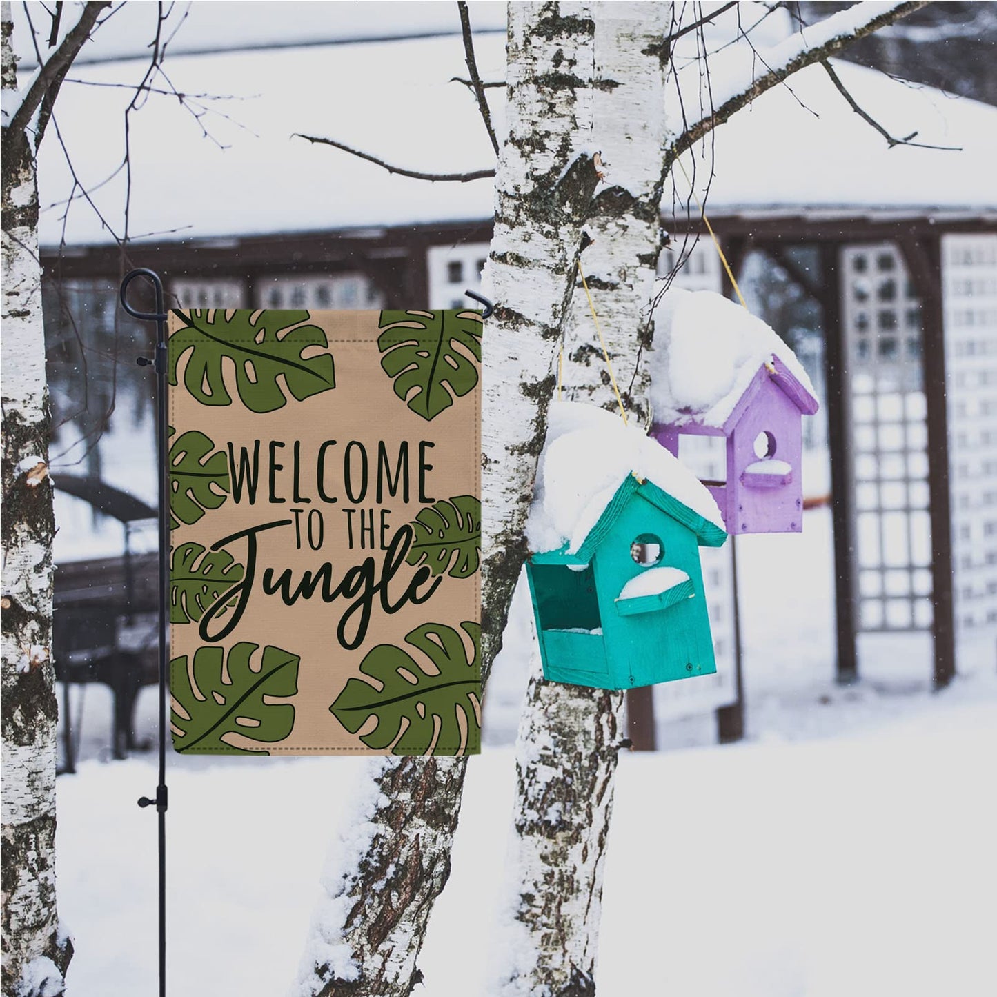 WutePade Welcome to the Jungle Fall Mini Garden Flags for Outside Farmhouse, Christmas Front Yard Decor - 12" x 18" Double Sided Holiday Outdoor Decor