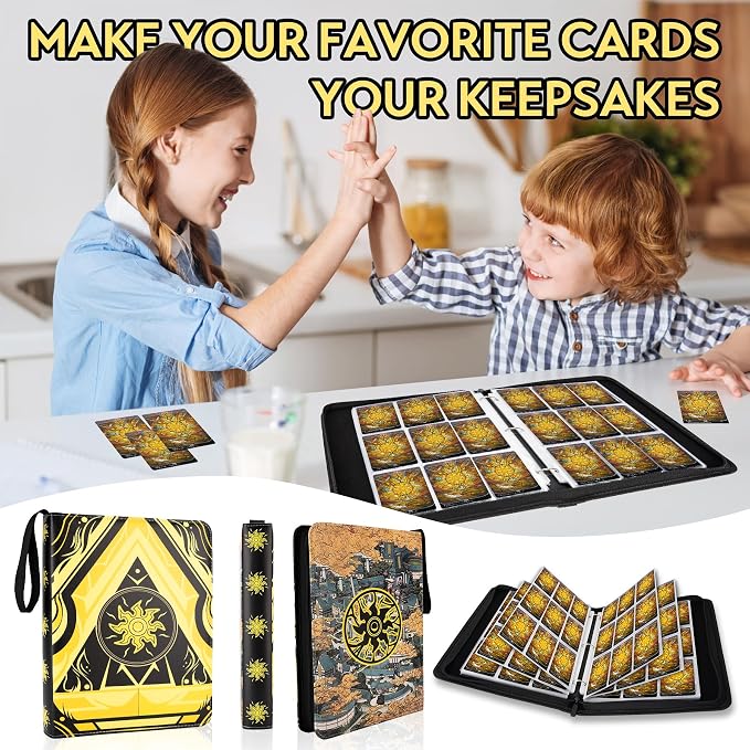 9 Pocket Card Binder for MTG/YGO/PTCG/Game Cards, Holds 900 Cards,Premium Card Collector Book for TCG Players,Toys Gifts for Kids(Yellow)