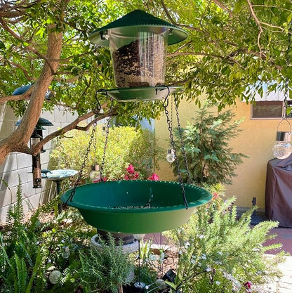 Hanging Bird Feeder Tray with Drainage Holes for Outside, Rugged Recycled Plastic Wild Bird Feeding Station (10 inch, Green)